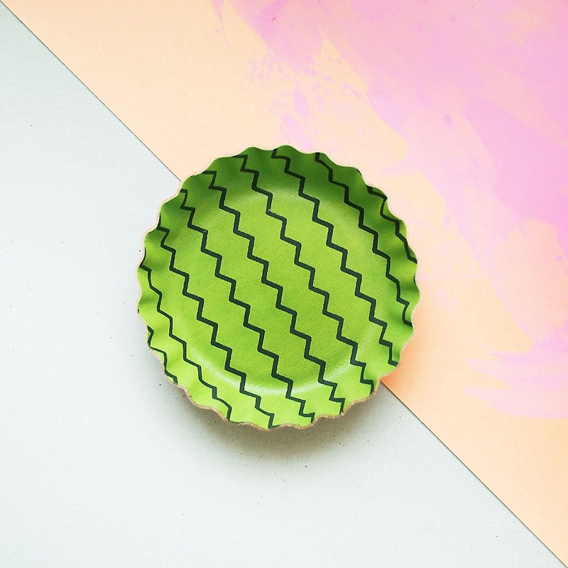 Watermelon pattern) Nume leather Accessory tray biscuit type accessory case green + pink - Storage - Genuine Leather Green