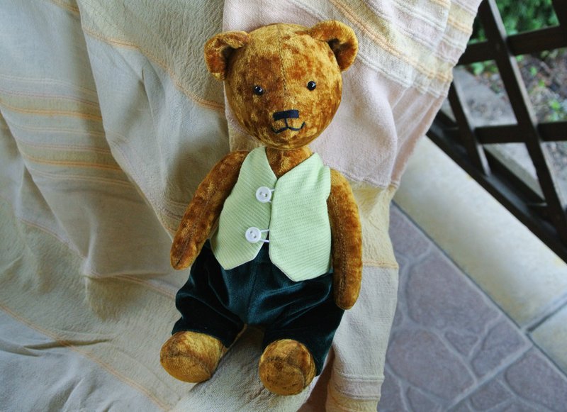 玩具熊 Artist Teddy Bear dressed Stuffed Bear in clothes Jointed toy ooak 玩具娃娃 - 寶寶/兒童玩具/玩偶 - 其他人造纖維 咖啡色