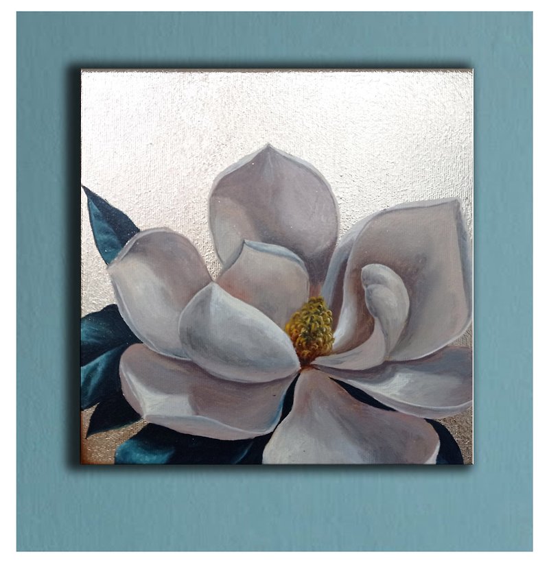 Magnolia, Floral Painting, Original Art, Gold Painting, Hanging Pictures, 手繪繪畫花畫 - โปสเตอร์ - วัสดุอื่นๆ สีทอง