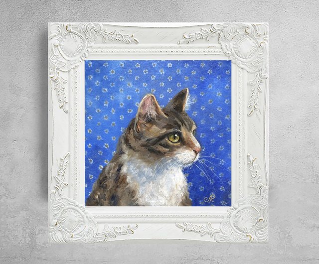 1点もの　オーダー品「猫」油絵 猫の絵ペットオリジナルアート油絵ぶち猫のアートワーク動物の