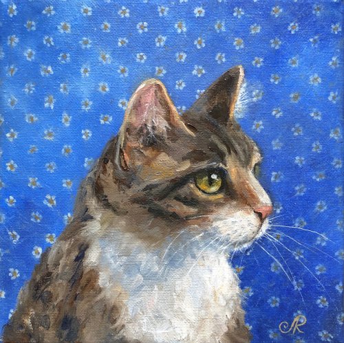 猫の絵　油絵　サイズSM オリジナル 猫の絵オリジナル油絵家の装飾アート - ショップ ArtLolitaRos