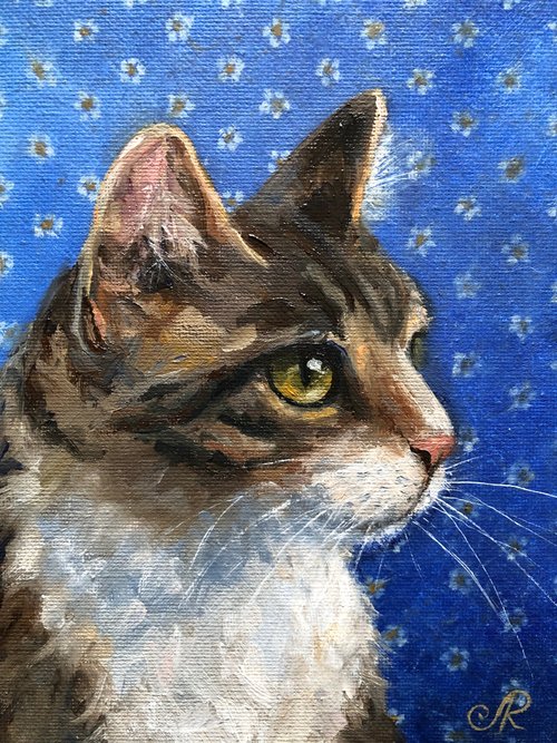 ［匿名で配送］一点もの 猫 油絵 油彩 絵 インテリア 匿名］一点もの 猫 油絵 油彩 絵 インテリア