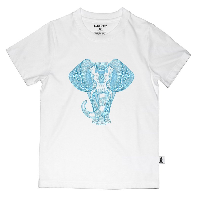 【英國Baker Street 貝克街】童裝 - 純棉短袖T - 禪繞畫大象 - 男/女童裝 - 棉．麻 白色