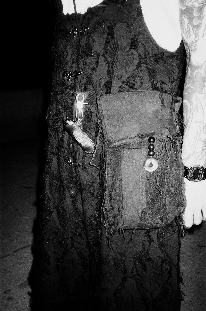 Ping An buckle Jade bag - Bracelets - Cotton & Hemp Black