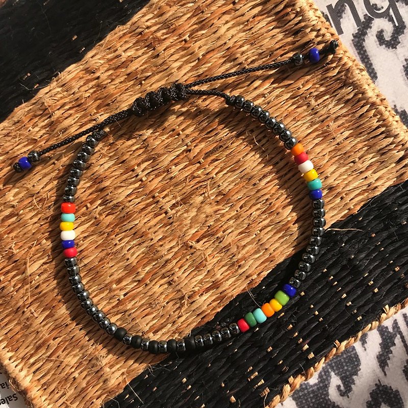 hippie vibe super cool bright black passion color wild beaded bracelet Ami khaki retro wind hand rope - Bracelets - Other Materials 