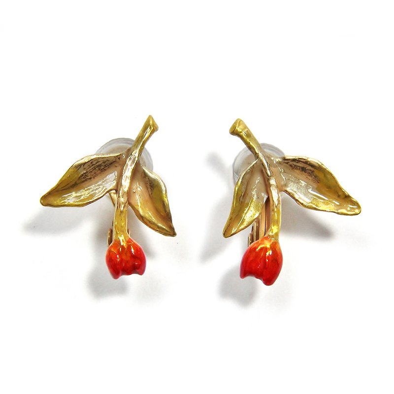 Tulip Earring Red チューリップイヤリングRE EA100RE - 耳環/耳夾 - 其他金屬 紅色