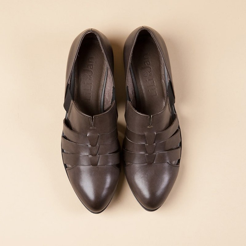 [re-engraved niece] striped hollow gentry casual shoes _ smoke gray - รองเท้าอ็อกฟอร์ดผู้หญิง - หนังแท้ สีเทา