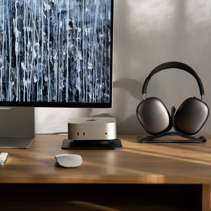 The Pedestal Mac Mini M4/M4 Pro 專用高級皮革支架 手工打造 - 電腦配件 - 真皮 黑色