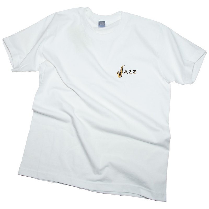 JAZZ Embroidery Pocket T-shirt Unisex XS ~ XXL size Tcollector - เสื้อยืดผู้หญิง - ผ้าฝ้าย/ผ้าลินิน ขาว