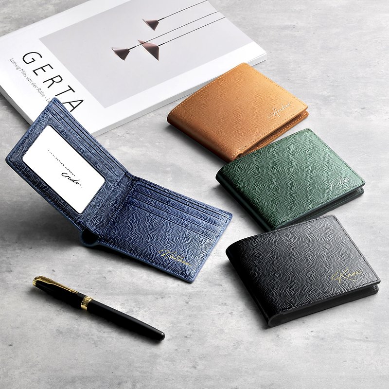 Senzaltro Customized Caviar Leather Men Short Wallet (2 Colours) - Wallets - Genuine Leather Brown