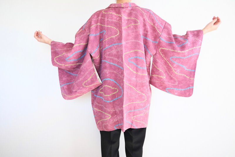 Japanese KIMONO, silk kimono, shibori haori, authentic kimono - 女大衣/外套 - 絲．絹 粉紅色