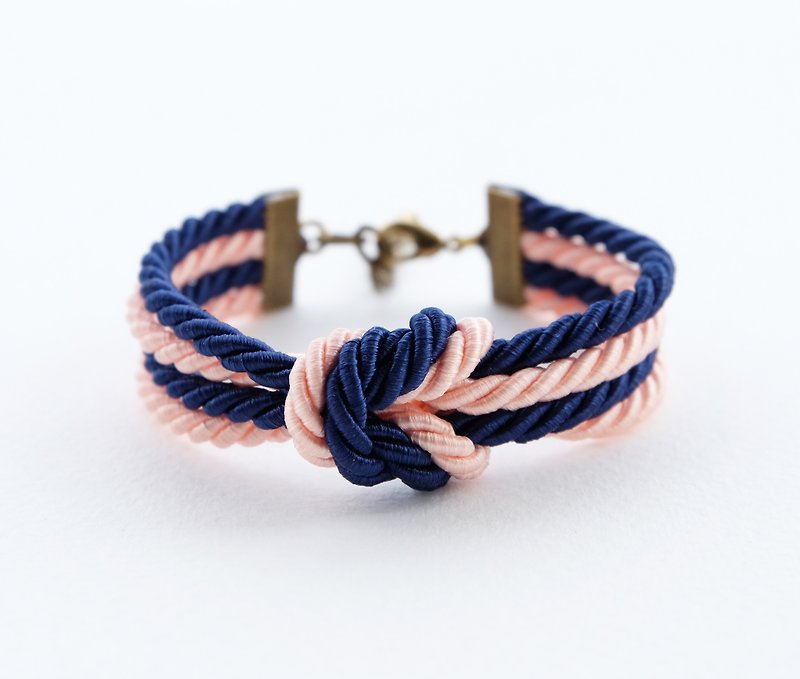 Navy/peach double knot bracelet - สร้อยข้อมือ - กระดาษ สีน้ำเงิน