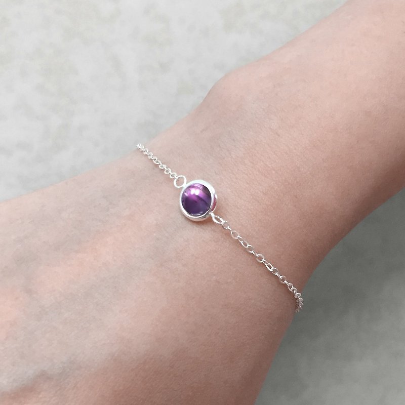 紫晶手鍊|紫水晶手鏈|光珠手鍊|水晶手鍊|純銀手鍊|珠珠手鍊 - 手鍊/手鐲 - 半寶石 紫色