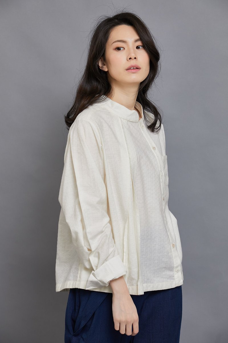 Bamboo Forest Long Sleeve Shirt_Pearl Diamond Pattern_Fair Trade - Women's Shirts - Cotton & Hemp White