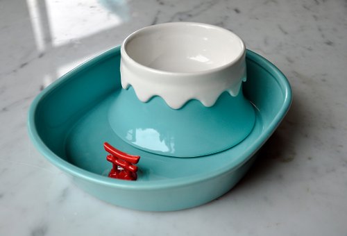 Nuke毛核子 陶瓷富士山防蟻碗組 喝水進食兩用碗 陶瓷寵物碗