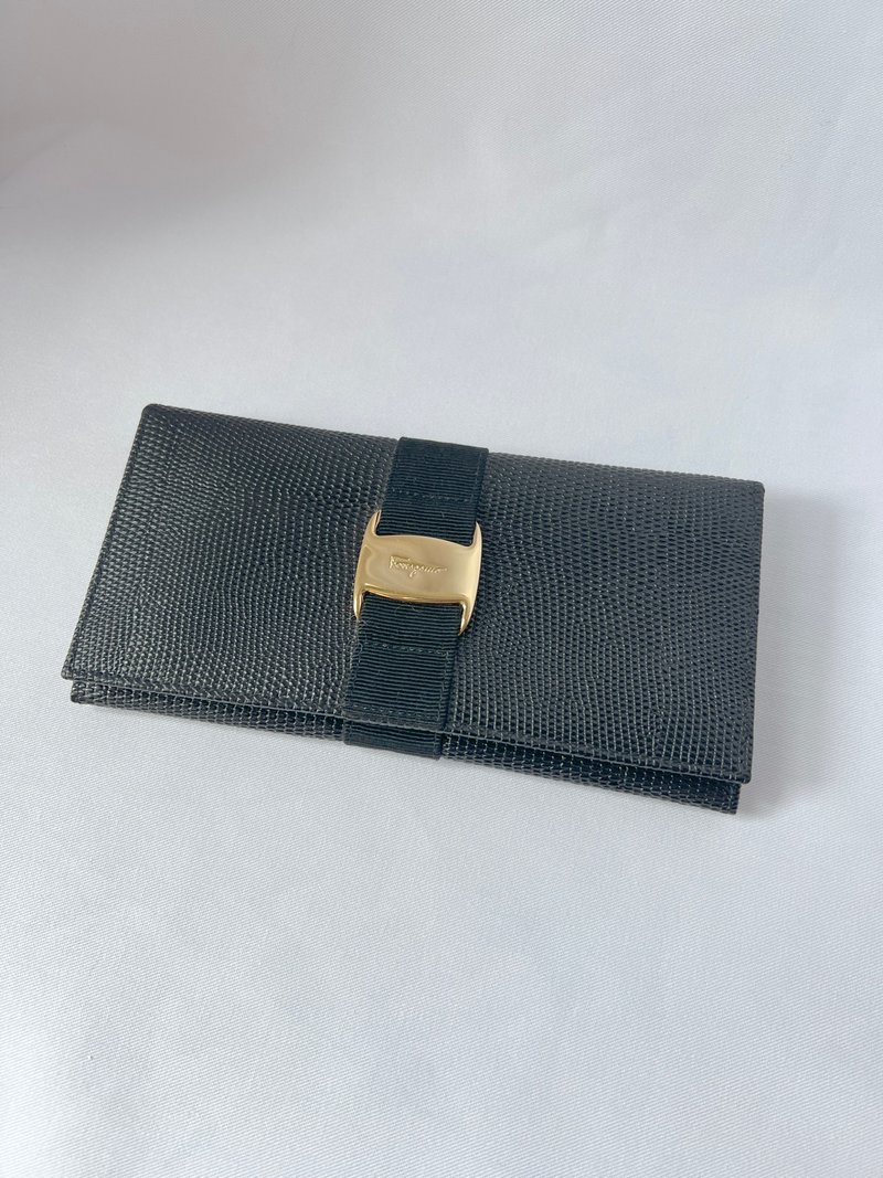 FERRAGAMO Long Wallet 長錢包 銀包 手拿包 日本中古vintage - 錢包/皮夾/長短夾 - 真皮 藍色