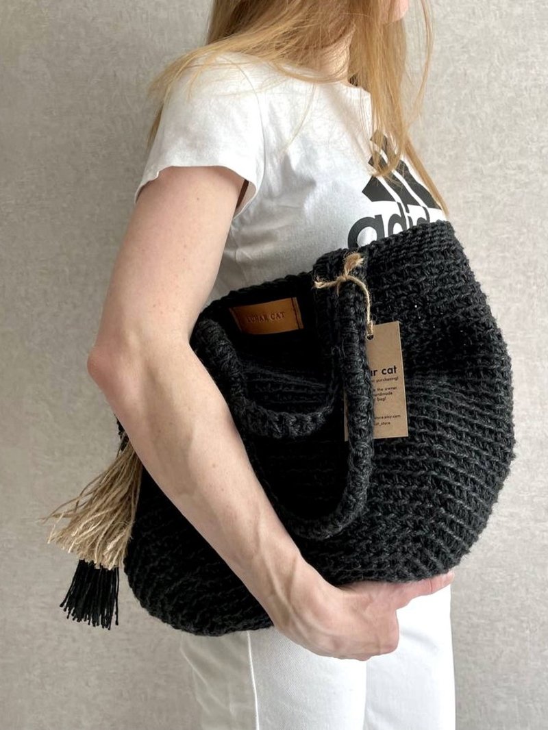 Crochet Jute Bag L/XL size, Crochet Tote Bag, Shoulder Jute Bag, Reusable Bag - 手提包/手提袋 - 環保材質 多色