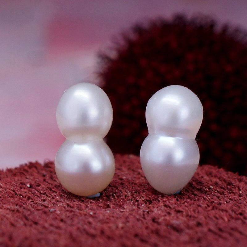 TWINS -  13x8mm Peanut White Pearl Rhodium Plated Silver Stud Earring - Earrings & Clip-ons - Pearl White