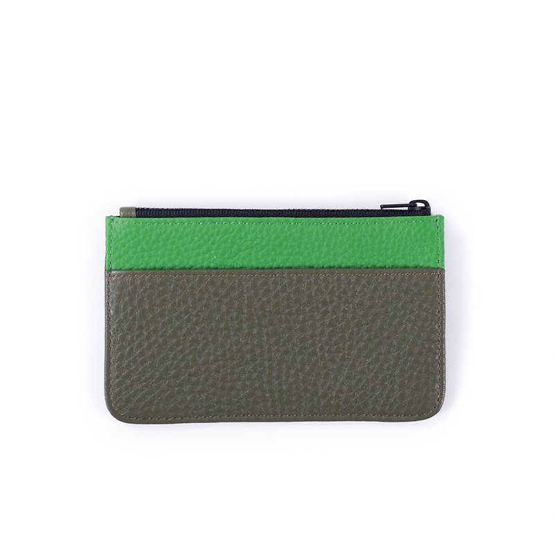 Patina custom handmade leather zipper hit color Wallets Zero purse bag Shelves - กระเป๋าใส่เหรียญ - หนังแท้ สีเขียว