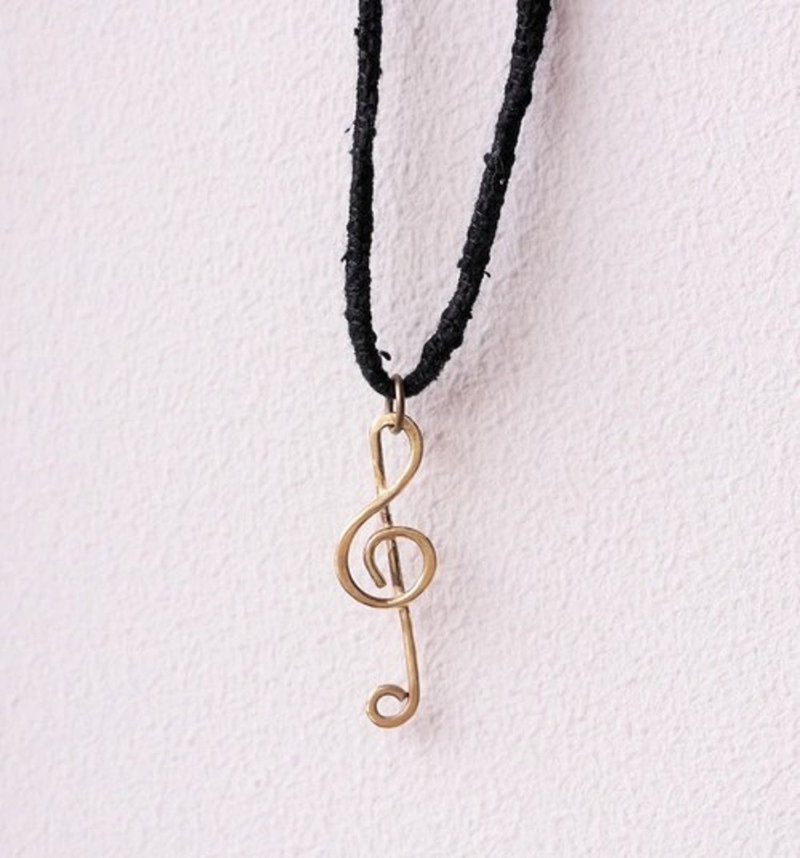 music Silk cord pendant Made to order Choose from 16 cord colors - สร้อยคอ - ทองแดงทองเหลือง สีทอง