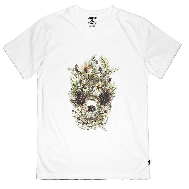 British Fashion Brand -Baker Street- Hazelnut Skull Printed T-shirt - Men's T-Shirts & Tops - Cotton & Hemp White