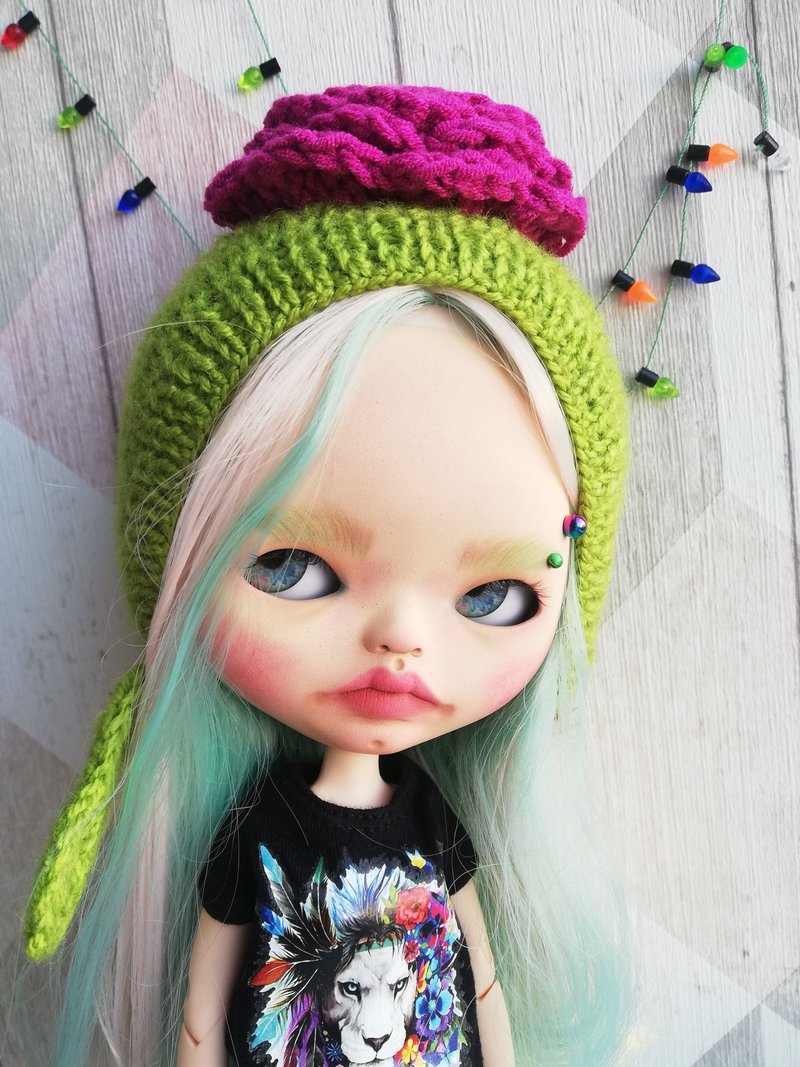 Blythe doll crochet helmet Rose - 公仔/玩偶 - 棉．麻 綠色