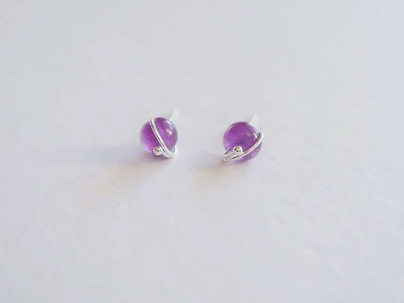 925 Sterling Silver Pearlescent Planet Amethyst Earrings or Pair of Clip-On - Earrings & Clip-ons - Sterling Silver Purple