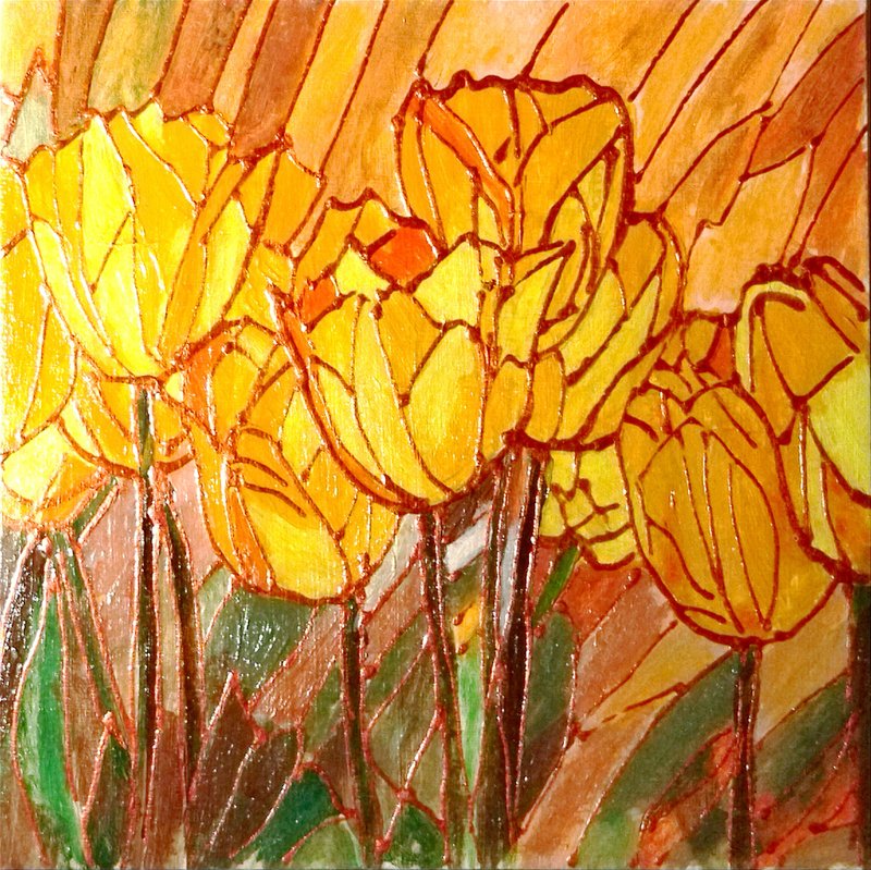 黄花郁金香小油画 - 壁貼/牆壁裝飾 - 其他材質 黃色