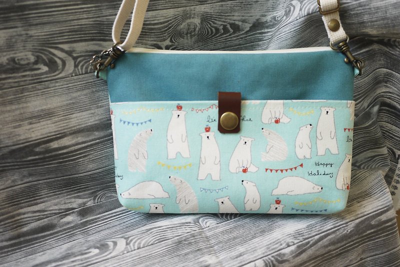 Spring Outfit Gift Polar Bear Crossbody Flat Bag (Lake Blue) - Messenger Bags & Sling Bags - Cotton & Hemp 