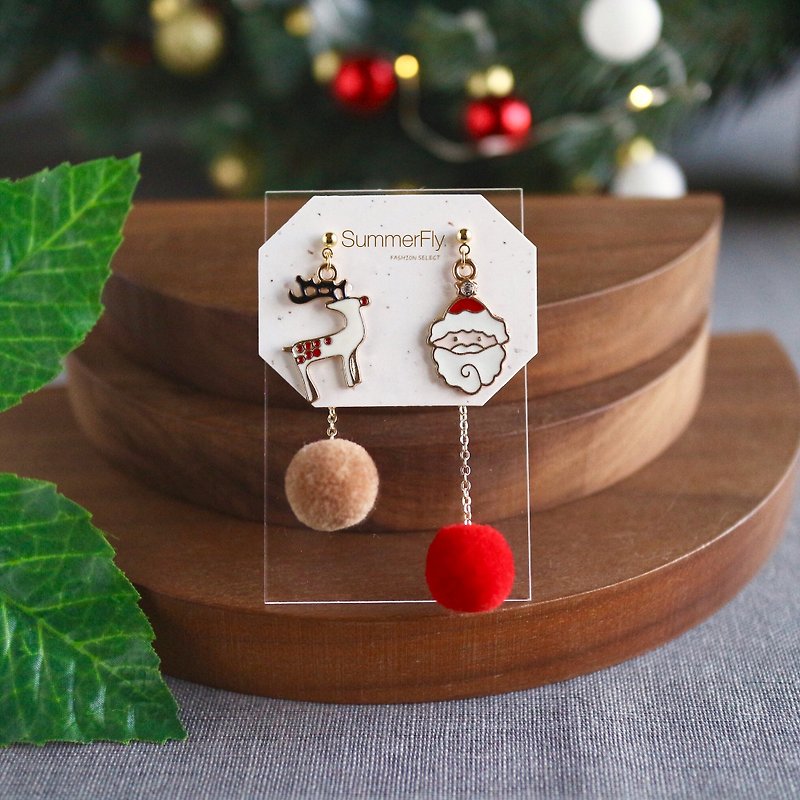 Christmas gifts elk snow Santa Claus fur ball long dangle earrings - ต่างหู - ขนแกะ ขาว