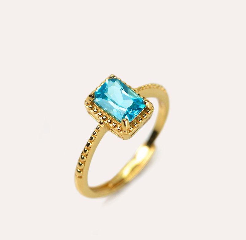 AND Stone blue rectangular 5*7mm ring transformation series Gold Rect natural Gemstone - แหวนทั่วไป - เงิน สีน้ำเงิน