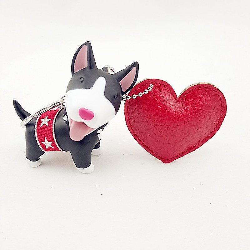 Can be customized lettering + heart-shaped pendant ornaments package puppy Charm Keychain Charm personalized gift - Keychains - Genuine Leather Red