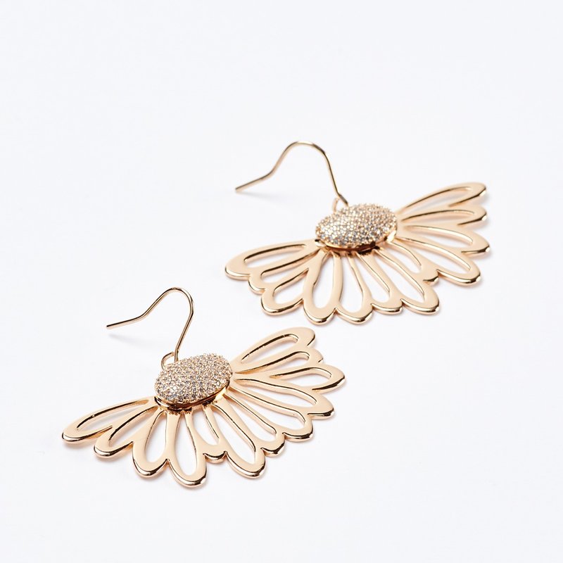 雛菊鑲鑽耳環 - 耳環/耳夾/耳骨夾 - 銅/黃銅 金色