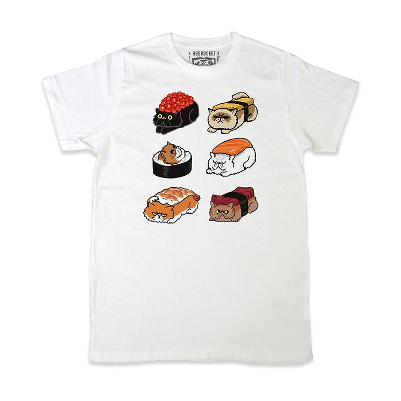 Sushi Cat • Unisex T-shirt - 男 T 恤 - 棉．麻 白色