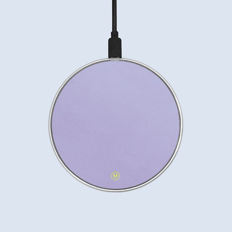 客製化禮物真皮革粉紫色馬卡龍無線充電盤充電線 - 無線充電盤/板/座 - 真皮 紫色