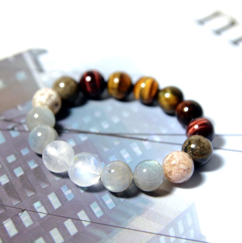 Guardian l Wisdom • Career Luck l Moonstone l Labradorite l Red Tiger Eye l Yellow Tiger Eye - สร้อยข้อมือ - คริสตัล สีเหลือง