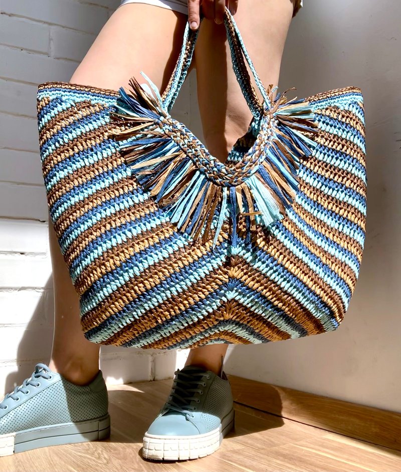 編織說明書電子檔 Crochet beach bag Raffia tote bag Shopping bag Tutorial PDF VIDEO - 手工藝教學/工具書 - 其他材質 