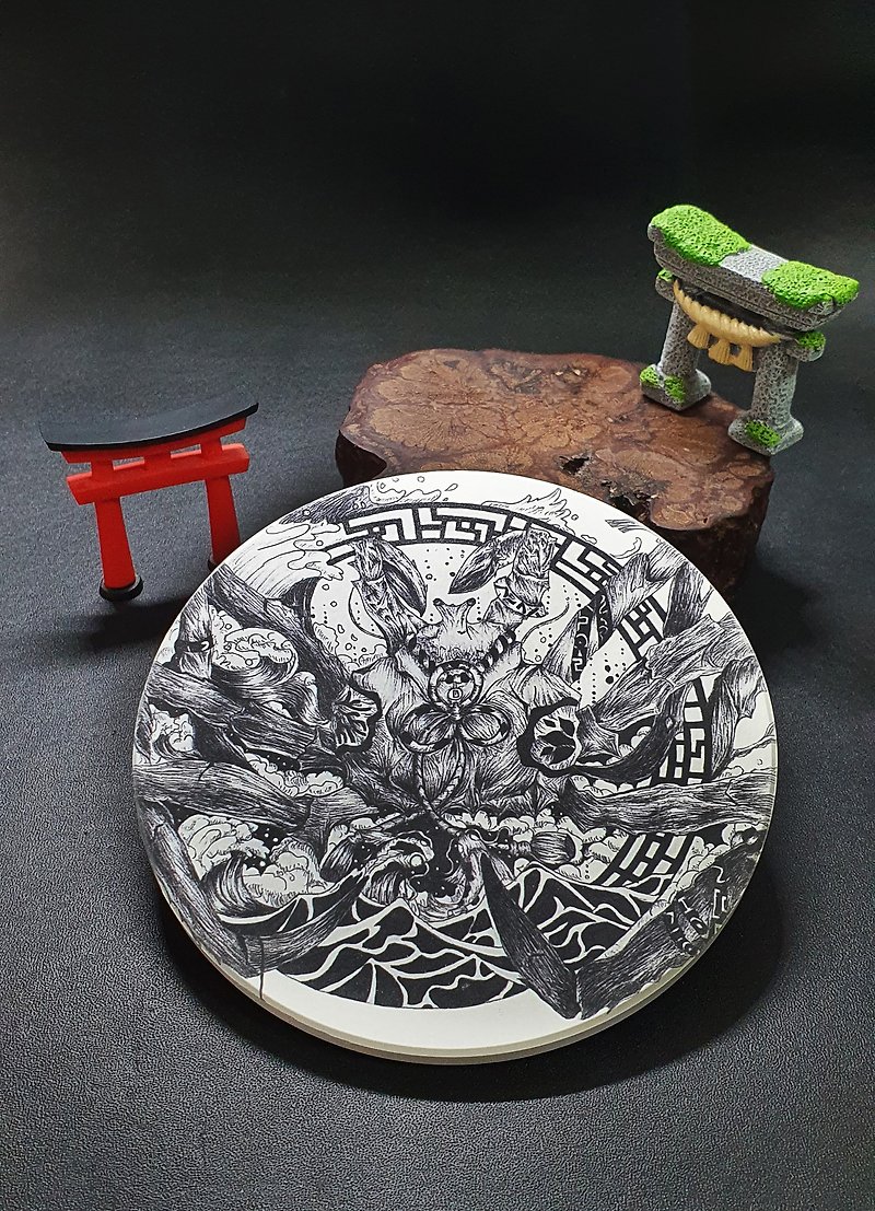 | Oriental Zodiac | Ceramic Coaster - Cancer - Coasters - Pottery White