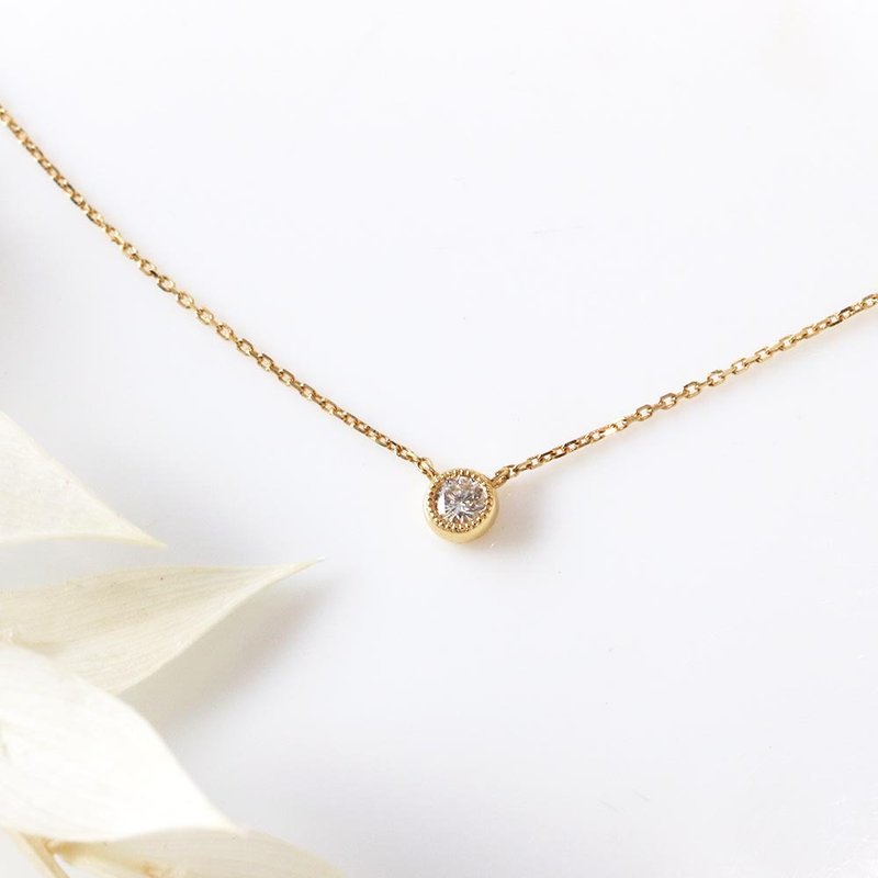 Visel 18K gold thick gold piping bezel set solitaire diamond necklace - สร้อยคอ - เครื่องประดับ สีทอง