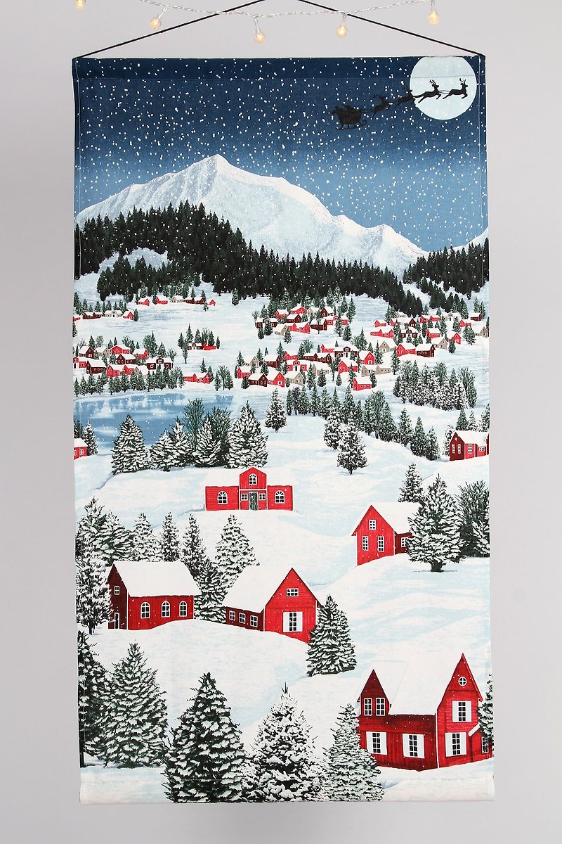 Nordic Finnish Christmas town scroll scroll painting - โปสเตอร์ - ผ้าฝ้าย/ผ้าลินิน สีน้ำเงิน