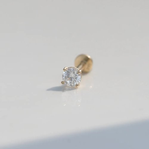CHARIS GRACE 14K 四爪鑽鎖珠耳環 (前鎖 平底 圓餅) JA027 (單個)