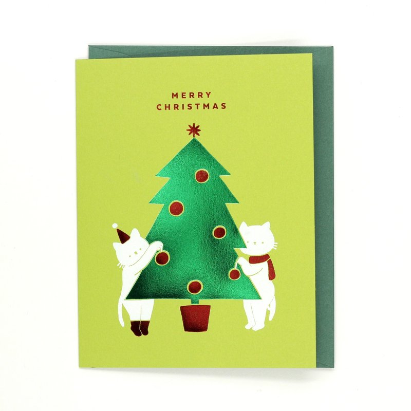 Cats and Christmas Tree - Foil Greeting Card - Cards & Postcards - Paper Green