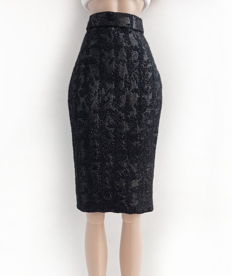 La-la-lamb Slim straight skirt black brocade for Fashion Royalty FR2 12inch doll - 玩偶/公仔 - 棉．麻 黑色
