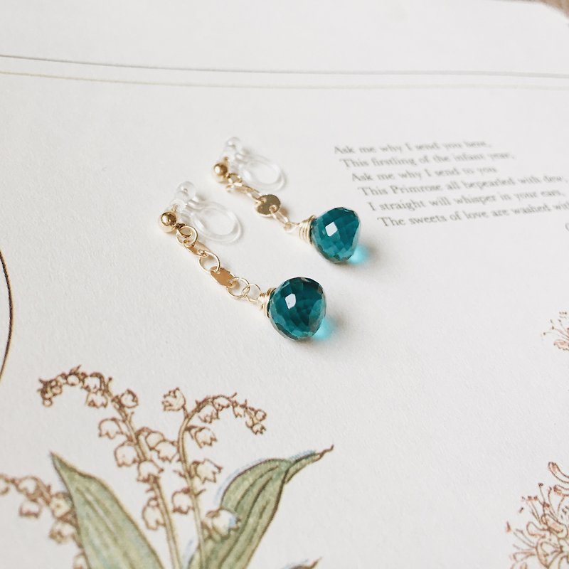Semi-Precious Stones Earrings & Clip-ons Blue - Enko | Letter to Mary 14K Gold and Blue Quartz Earrings Clip-On