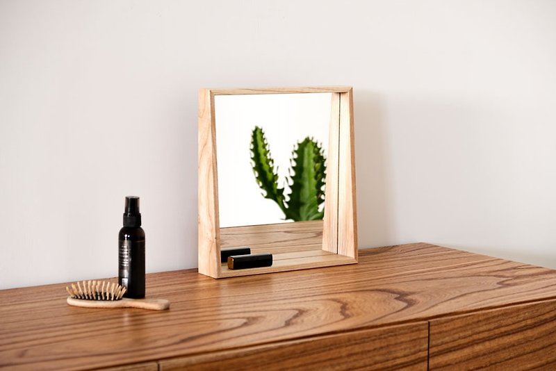 Wood island BOKTO || Cork wood|| Beveled side mirror solid wood hanging mirror mirror makeup mirror - Makeup Brushes - Wood 