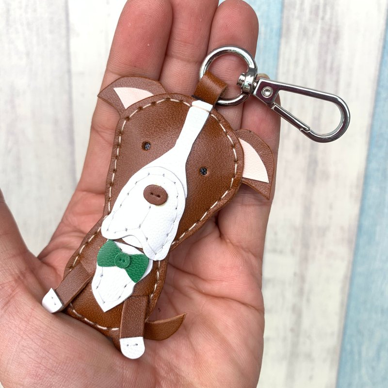 療癒小物 手工皮革 咖啡色 比特犬 純手工縫製 鑰匙扣 小尺寸 - 鑰匙圈/鑰匙包 - 真皮 咖啡色