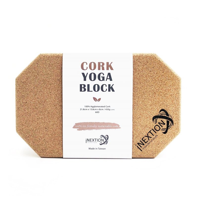 【INEXTION】Cork Yoga Block Featherweight Octagonal Cork Block 60D - Fitness Equipment - Cork & Pine Wood Khaki