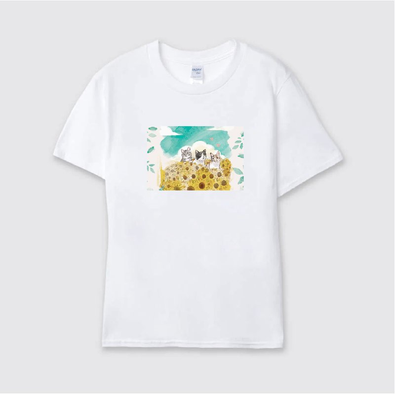 夏日祭典限定貓款 T-shirt - 帽T/大學T - 棉．麻 白色