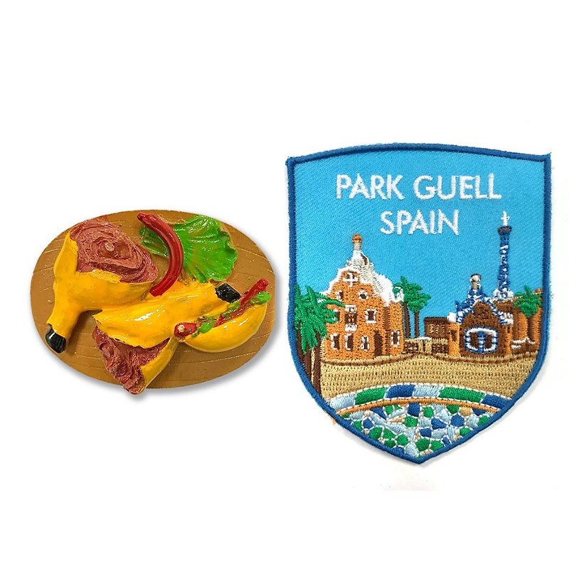 Spanish Ham 3D Stereo Magnet + Spanish Park Güell Wenqing Electric Embroidery [2 Pieces] Magnetic - แม็กเน็ต - ยาง หลากหลายสี