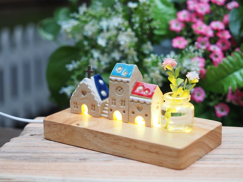 Handmade Ceramic House with Lighting, Set of 6 - Items for Display - Pottery Multicolor